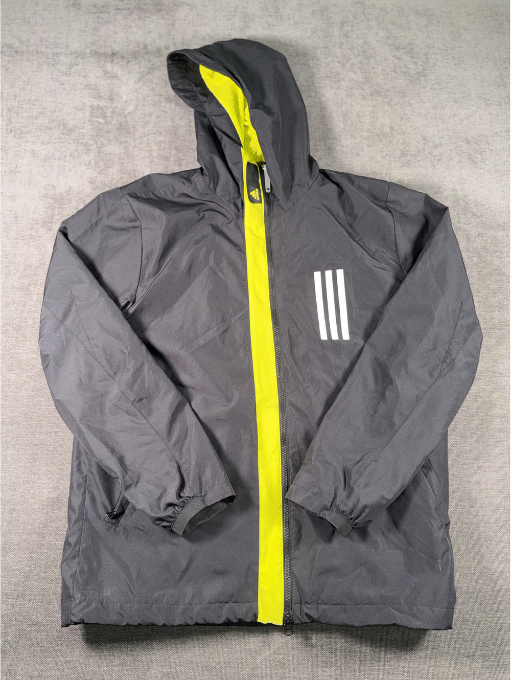 Adidas Men's Black and Yellow Hooded Windbreaker Jacket Size M
